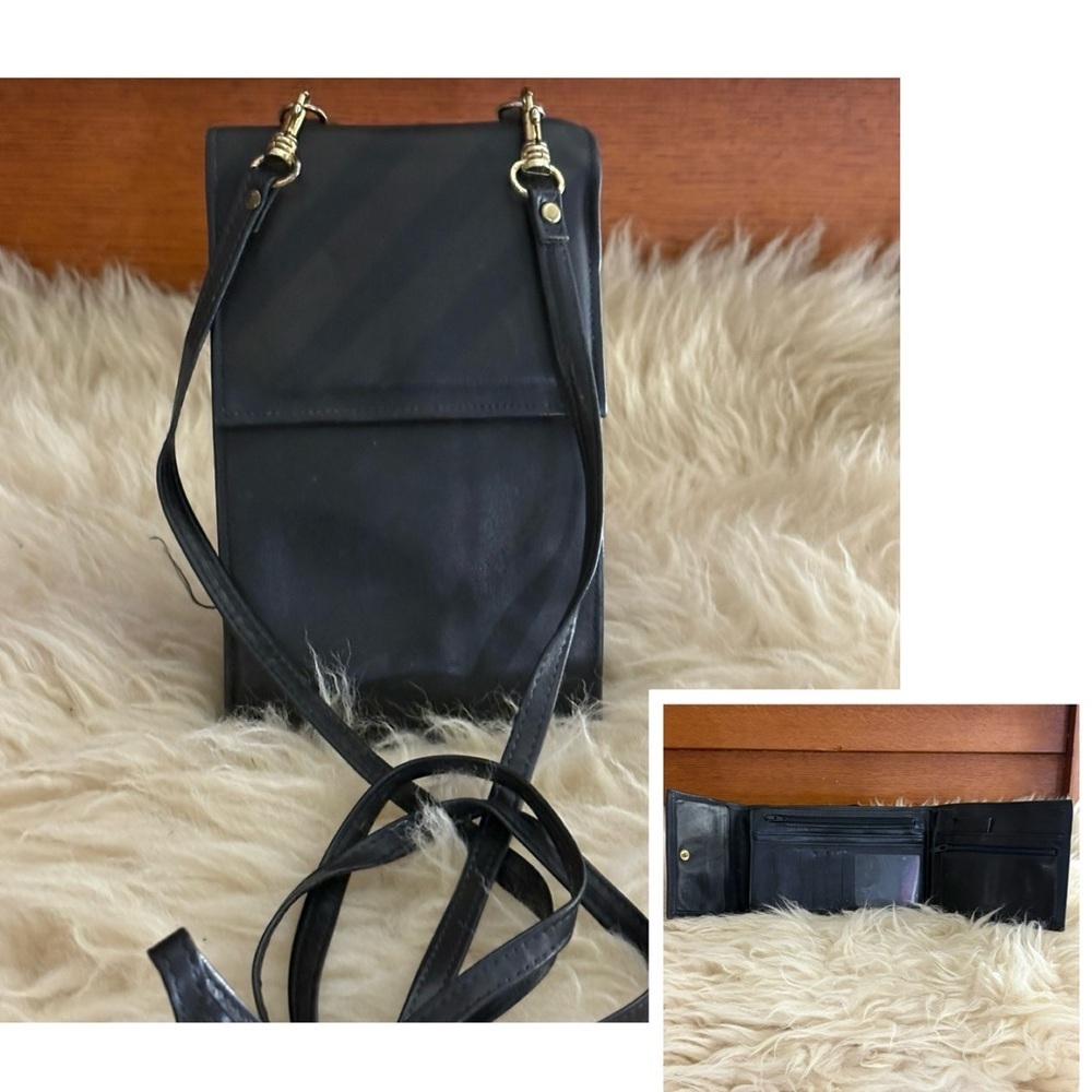 Soft Black Leather Organizer Mini Crossbody Cell Case Bag